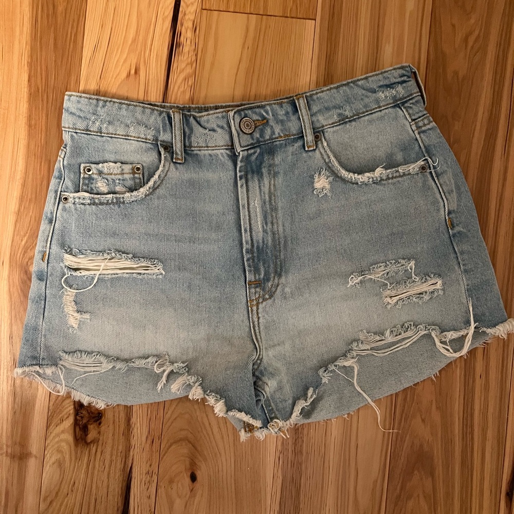 Zara High Waist Distressed Denim Shorts